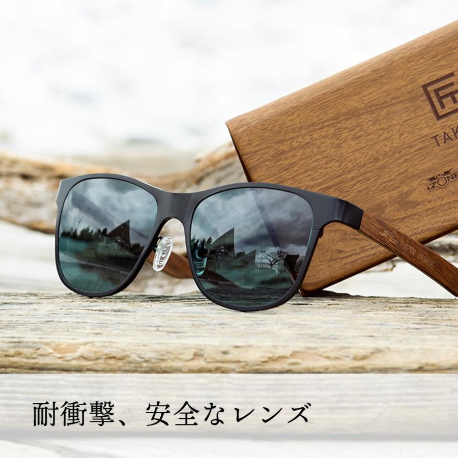サングラス メンズ 偏光 レディース UV400 UV 紫外線 カット 木製 ウッド フレーム スクエア 薄い 色 運転 父の日 IZONE NEW YORK 匠 P612 爆買の画像