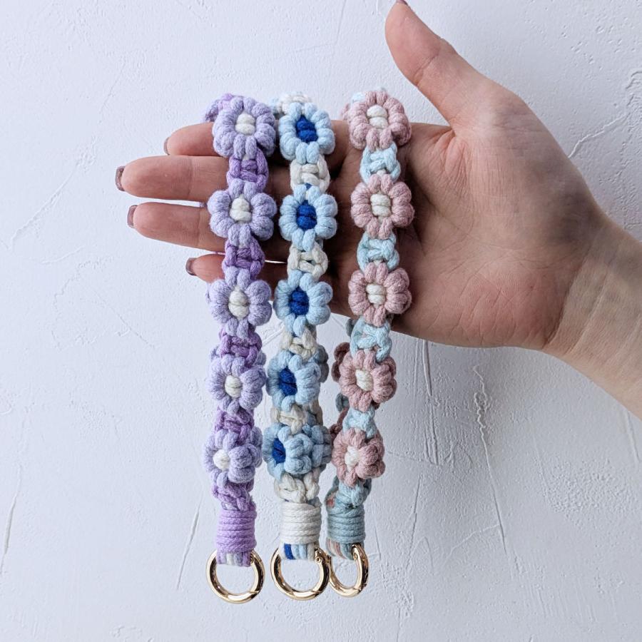 マクラメ編み ハンド ストラップ スマホ フラワー 携帯 手ぶら 落下