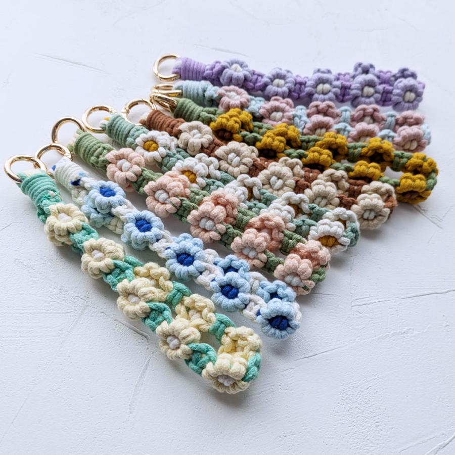 マクラメ編み ハンド ストラップ スマホ フラワー 携帯 手ぶら 落下