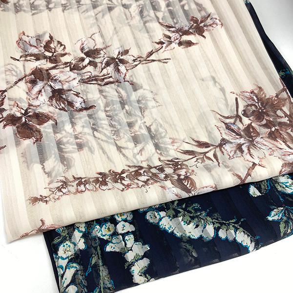 シャドーストライプ 花柄 ボタニカル 植物柄 ブラウス生地 プリント生地 服地 日本製 透け感 ポリエステル 大人っぽい 上品 光沢 G 028 G 028 プリント生地の専門店 Izumi 通販 Yahoo ショッピング