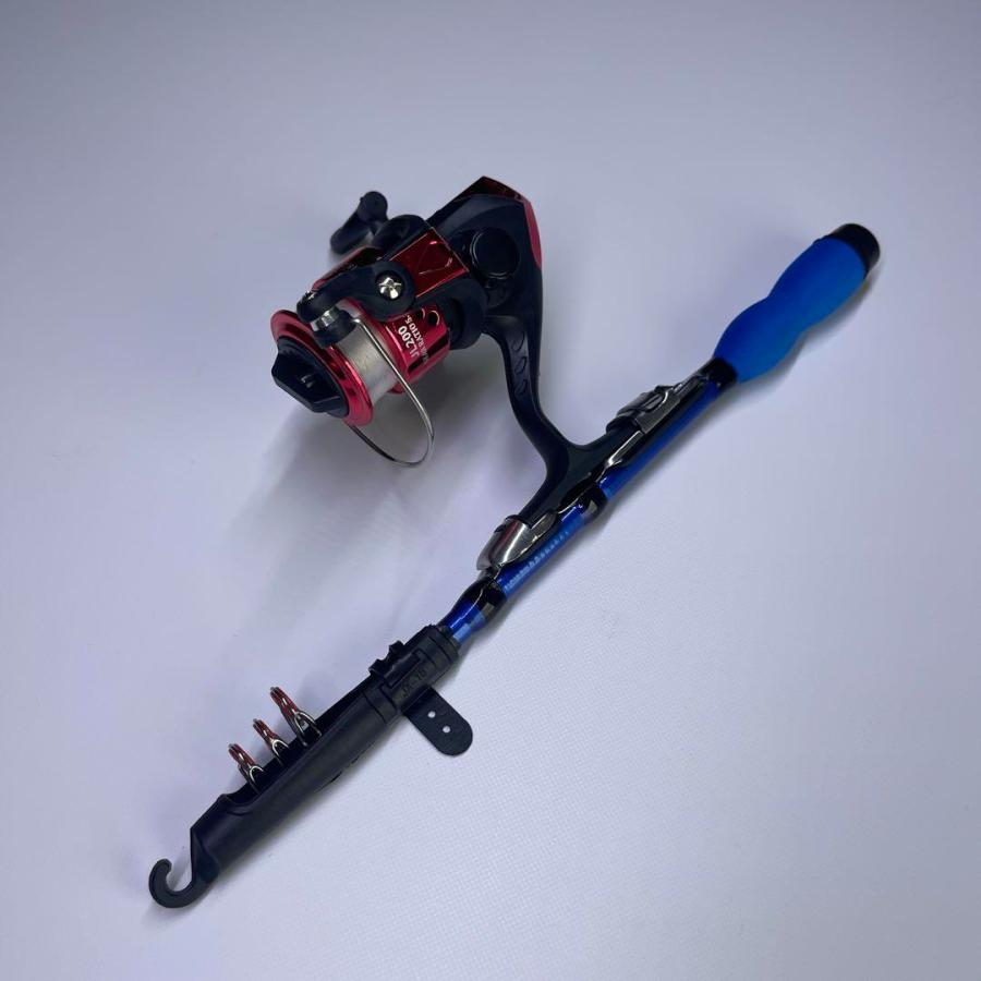 釣竿セット リールセット コンパクトロッド 糸付き 青 赤 1m竿