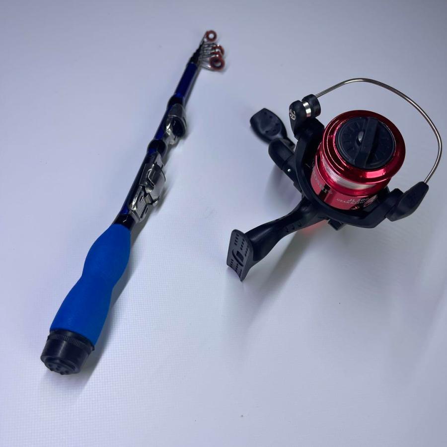 釣竿セット リールセット コンパクトロッド 糸付き 青 赤 1m竿