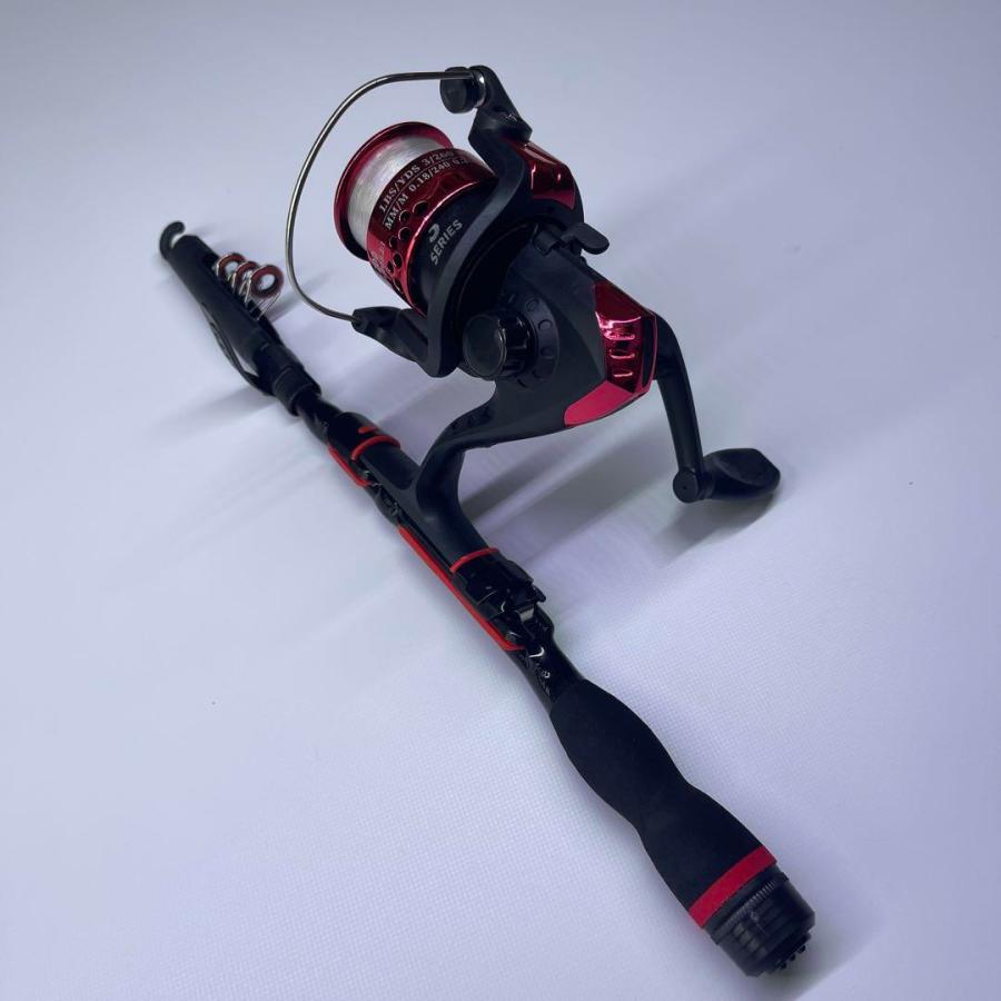 三線（竿カラクリ付） 1m竿 竿リールセット 糸付き コンパクトロッド 釣り竿 短竿