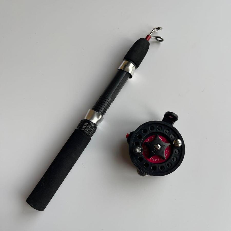 販売停止 コンパクトロッド 62cm 短竿 2本セット リール付き 黒