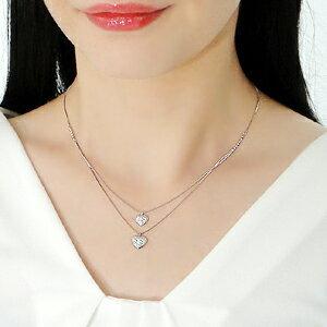 ハート ダイヤモンド ネックレス ペンダント 0.3カラット パヴェ 2連 