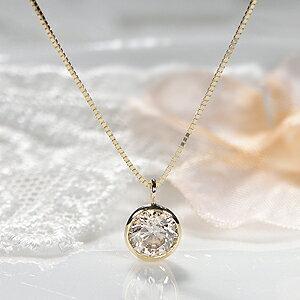 K18YG 0.5ct ライトブラウン 一粒 ダイヤモンド ネックレス 人気 フクリン ダイヤ ペンダント 18金 シンプル ギフト 女性 贈り物 ご褒美 ネックレス AU-0014の画像