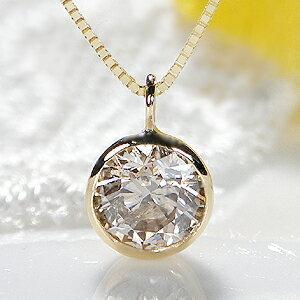 K18YG 0.5ct ライトブラウン 一粒 ダイヤモンド ネックレス 人気 フクリン ダイヤ ペンダント 18金 シンプル ギフト 女性 贈り物 ご褒美 ネックレス AU-0014の画像