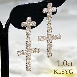 k18wg十字架ダイアモンドピアス K18YG K18WG 1.0ct クロス ダイヤモンド ピアス 特価 安い 人気 ダイヤ