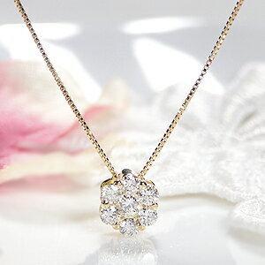 K18YG 0.3ct ダイヤモンド フラワー ネックレス 人気 花 ペンダント 18金 ゴールド レディース ジュエリー ギフト 女性 贈り物 ご褒美 ダイヤ necklace AU-0061の画像