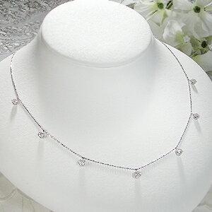 Pt900 1.0ct 豪華 ダイヤモンド ステーション ネックレス 6本爪 人気  