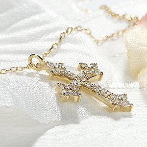 K18YG K18WG 0.2ct ダイヤモンド クロス ネックレス 人気 ペンダント  