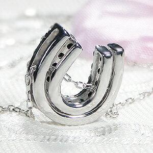 K18 WG 0.35ct ダイヤモンド ブラック ダイヤ ホースシュー ネックレス 3Way 馬蹄 ペンダント ゴールド ギフト 女性 贈り物 ご褒美 ３ウエイ AU-0084の画像
