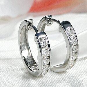 Pt900 1.00ct 中折れ ダイヤモンド エタニティ フープ ピアス 人気