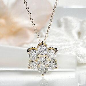 Pt900 K18YG 1.00ct ダイヤモンド フラワー ネックレス 人気 花 ペンダント プラチナ イエローゴールド 可愛い ギフト 女性 ダイヤ AU-0107_1