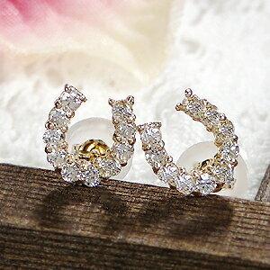 K18YG WG 0.30ct ダイヤモンド 馬蹄 ピアス ホースシュー U字 人気  