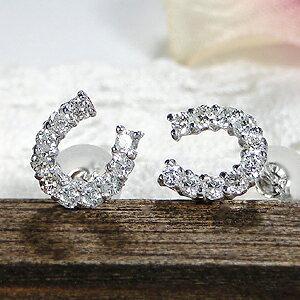 K18YG WG 0.30ct ダイヤモンド 馬蹄 ピアス ホースシュー U字 人気