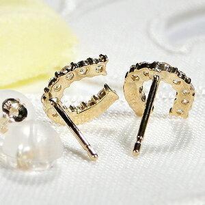 K18YG WG 0.30ct ダイヤモンド 馬蹄 ピアス ホースシュー U字 人気  