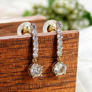 Pt900 K18YG 0.5ct ダイヤモンド ライン ピアス 人気 ダイヤ ダイア