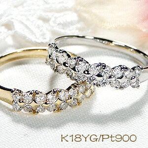Pt900 K18YG 0.5ct フラワー ダイヤモンド エタニティ リング ダイヤ リング プラチナ 18金 可愛い ギフト 女性 贈り物 花 フラワー ゴールド 安い AU-0137の画像
