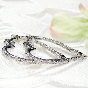 K18 WG YG 0.50ct ハート ダイヤモンド フープ ピアス人気 ダイヤ  