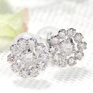 ゴールド 0.5ct ダイヤモンド ピアス K18 YG WG 安い 人気 可愛い 花 フラワー 18金 18k ダイヤ 丸 レディース ジュエリー ギフト 女性 贈り物 AU-0171の画像