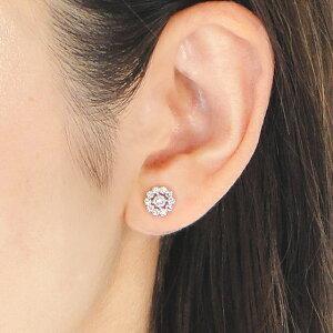 ゴールド 0.5ct ダイヤモンド ピアス K18 YG WG 安い 人気 可愛い 花 フラワー 18金 18k ダイヤ 丸 レディース ジュエリー ギフト 女性 贈り物 AU-0171の画像
