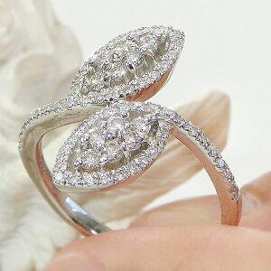 Pt900 0.50ct ダイヤモンド リング リーフ 葉っぱ 人気 ダイヤ プラチナ 葉 0.5カラット ウェーブ PT レディース ギフト 女性 贈り物 プレゼント AU-0180の画像