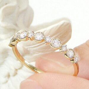 K18YG 0.30ct ミル打ち ダイヤモンド リング 人気 ダイヤ 18金 18k 0.3  