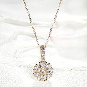 K18YG 1.0ct ダイヤモンド フラワー ネックレス 人気 花 ペンダント