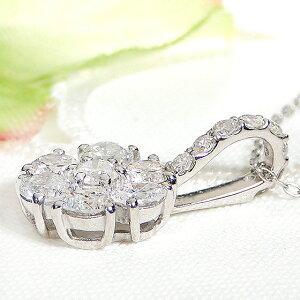 Pt900 1.0ct ダイヤモンド フラワー ネックレス 人気 花 ペンダント ダイヤ プラチナ レディース ジュエリー ギフト 1カラット 女性 贈り物 ご褒美 AU-0188の画像