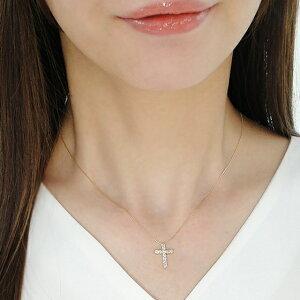 K18 ゴールド クロス型ネックレス,ダイヤモンド.05カラット,43cm K18YG 0.50ct クロス ダイヤモンド ネックレス 人気 K18