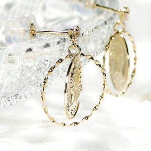 イエローゴールド K18 YG コイン ダイヤモンド ピアス 人気 ダイヤ 18金 18k ゴールド ダイア coin 送料無料 コイン型 人気 プレゼント レディースの画像