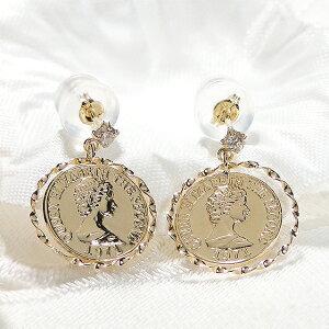 イエローゴールド K18 YG コイン ダイヤモンド ピアス 人気 ダイヤ 18金 18k ゴールド ダイア coin 送料無料 コイン型 人気 プレゼント レディースの画像
