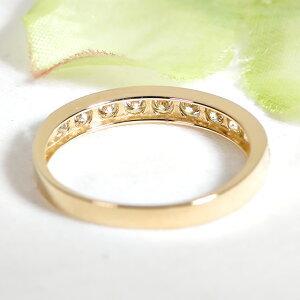 イエローゴールド 0.5ct フチあり ダイヤモンド ハーフ エタニティ リング ハーフエタ 18金 贈り物 重ね着け 安い K18 YG テンダイヤモンド 10周年 AU-0224の画像