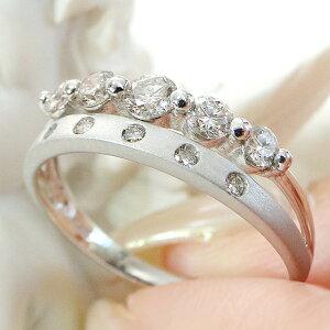 Pt900 0.5ct ダイヤモンド リング 送料無料 プラチナ 人気 ダイヤ ダイア 可愛い 贈り物 プレゼント 0.5カラット 重ね着け 二連 2連 つや消し AU-0248の画像