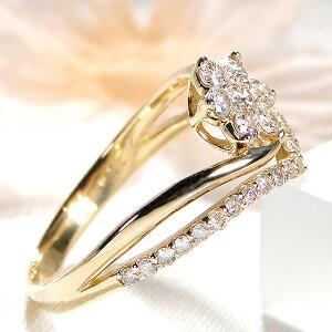 K18 YG ゴールド 0.5ct ダイヤモンド リング 送料無料 18金 人気 ダイヤ ダイア 贈り物 プレゼント 0.5カラット 重ね着け 18k V V字 花 フラワー AU-0257の画像