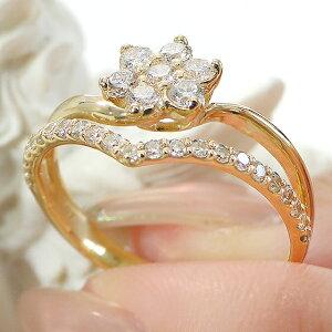 K18 YG ゴールド 0.5ct ダイヤモンド リング 送料無料 18金 人気 ダイヤ ダイア 贈り物 プレゼント 0.5カラット 重ね着け 18k V V字 花 フラワー AU-0257の画像