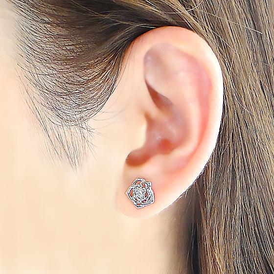 プラチナ ゴールド フラワー ダイヤモンド ピアス 送料無料 Pt900