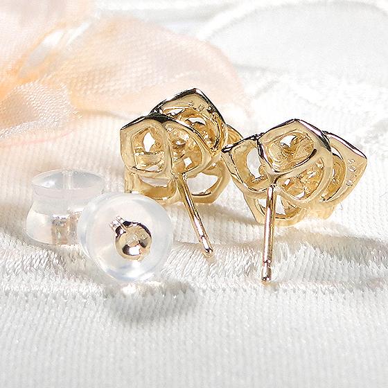 プラチナ ゴールド フラワー ダイヤモンド ピアス 送料無料 Pt900  