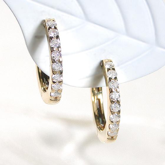 K18YG 0.22ct ダイヤモンド フープ ピアス 送料無料 0.22