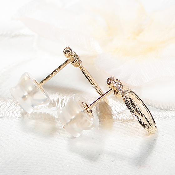 イエローゴールド K18 YG コイン ダイヤモンド ピアス 0.10ct 人気 
