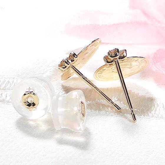 イエローゴールド K18 YG コイン ダイヤモンド ピアス 0.10ct 人気 