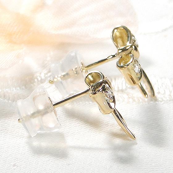 ホワイトゴールド イエローゴールド 0.06ct ダイヤ 18金 リボン 