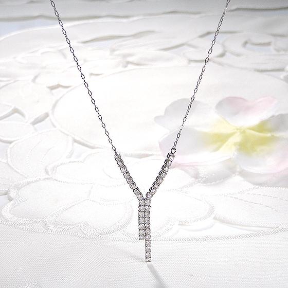 Y字デザイン 天然ダイヤモンドネックレス プラチナ900/850 Pt900 クロス ネックレス プラチナ PT900 PT850 ダイヤモンド 十字架 ダイヤ