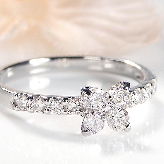 Pt900 K18YG 0.55ctUP フラワー ダイヤモンド リング 送料無料 18k  