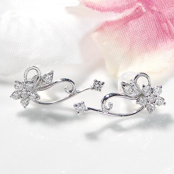 K18 WG 0.4ct フラワーモチーフ ダイヤモンド ピアス 送料無料 18金 ゴールド 上品 人気 花 フラワー ダイヤ レディース ジュエリー ギフト プレゼント AU-0315の画像