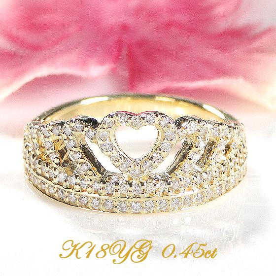 K18YG 0.45ct ティアラモチーフ ダイヤモンド リング 送料無料 ダイヤ 
