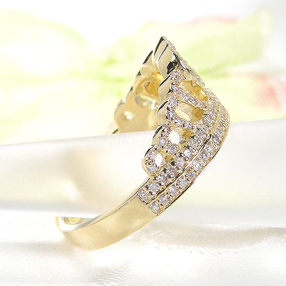 K18YG 0.45ct ティアラモチーフ ダイヤモンド リング 送料無料 ダイヤ 