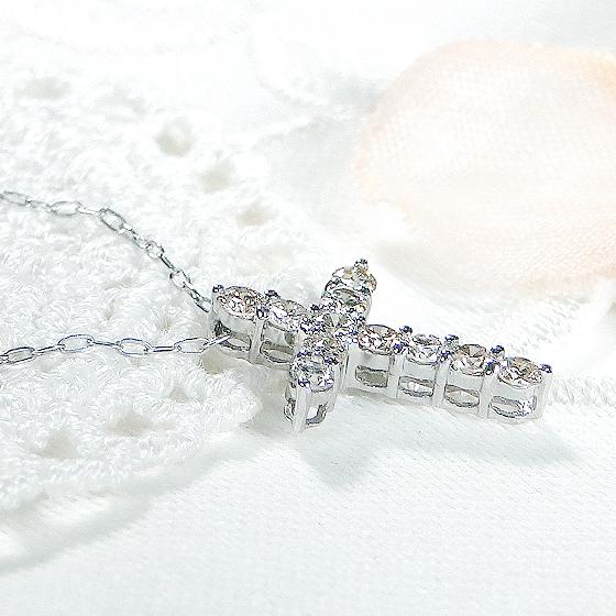 K18WG 0.3ct クロスモチーフ ダイヤモンド ネックレス 送料無料 18金