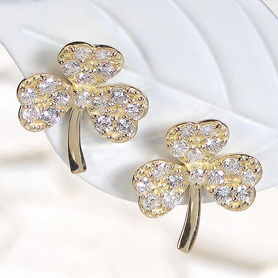 K18YG K18WG 0.40ct ダイヤモンド ピアス 送料無料 人気 ダイヤモンド 0.4カラット 可愛い 三つ葉 ダイヤ クローバー ゴールド 18金 18k ギフト 贈り物 AU-0334の画像